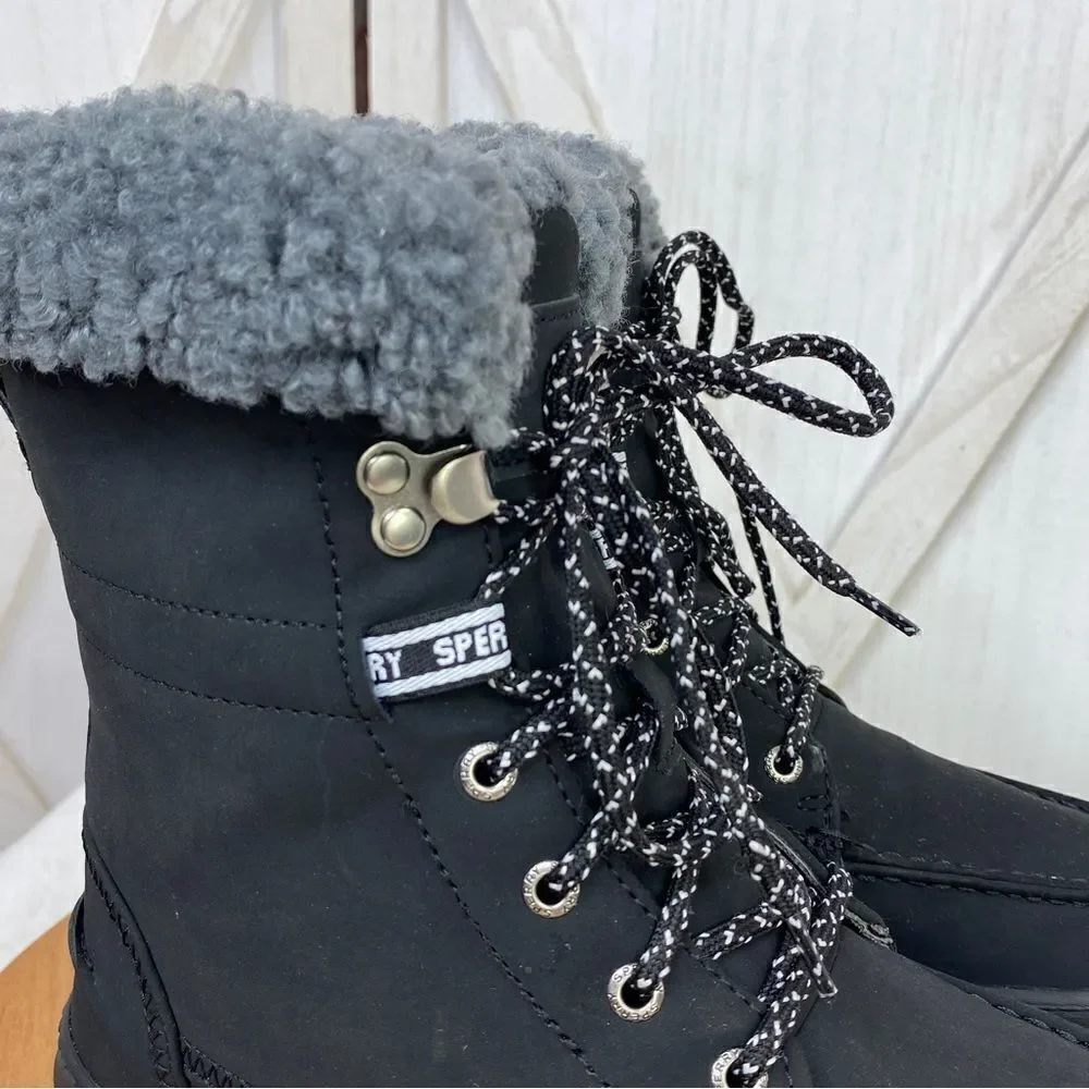 Sperry Juneau Lace Up‎ Winter Boots Black Gray 8 STS86817